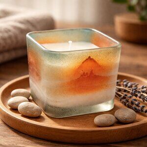 Southwestern Colors Tangerine and Turquoise Glass Candle Jasmine Scent - New